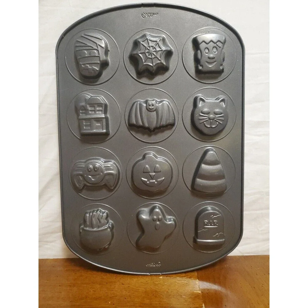 Wilton Halloween Mini Cake Cookie Pan Sheet 12 Non Stick Ghost Dracula Bat